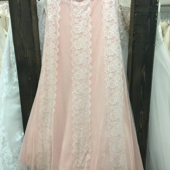 BLUSH Champagne Lace Rustic Wedding Dress, Cap Sleeve, Boat Neck Elegant Mother - Picture 11 of 15
